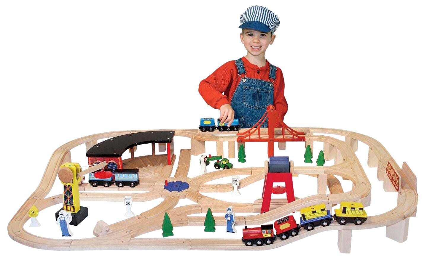 New Melissa & Doug wooden train good set, 132 pieces